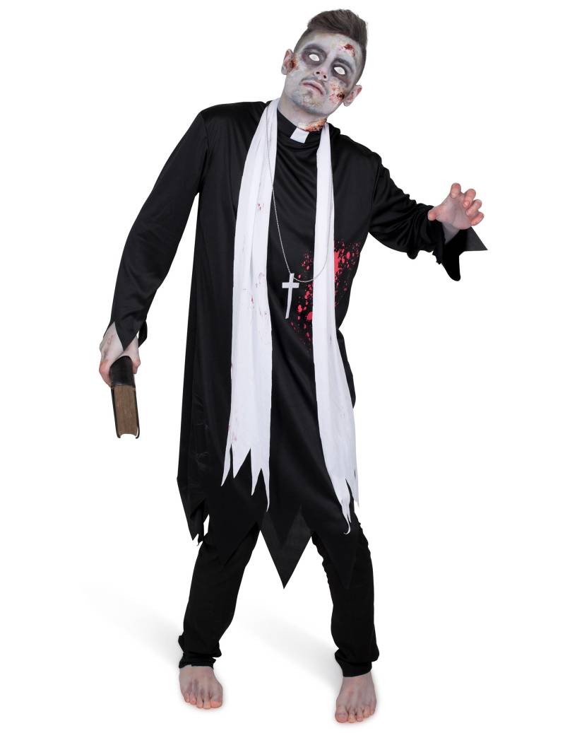 Schauriger Zombie-Priester Halloween Herrenkostüm schwarz-weiss Schauriger Zombie-Priester Halloween Herrenkostüm schwarz-weiss von KARNEVAL-MEGASTORE