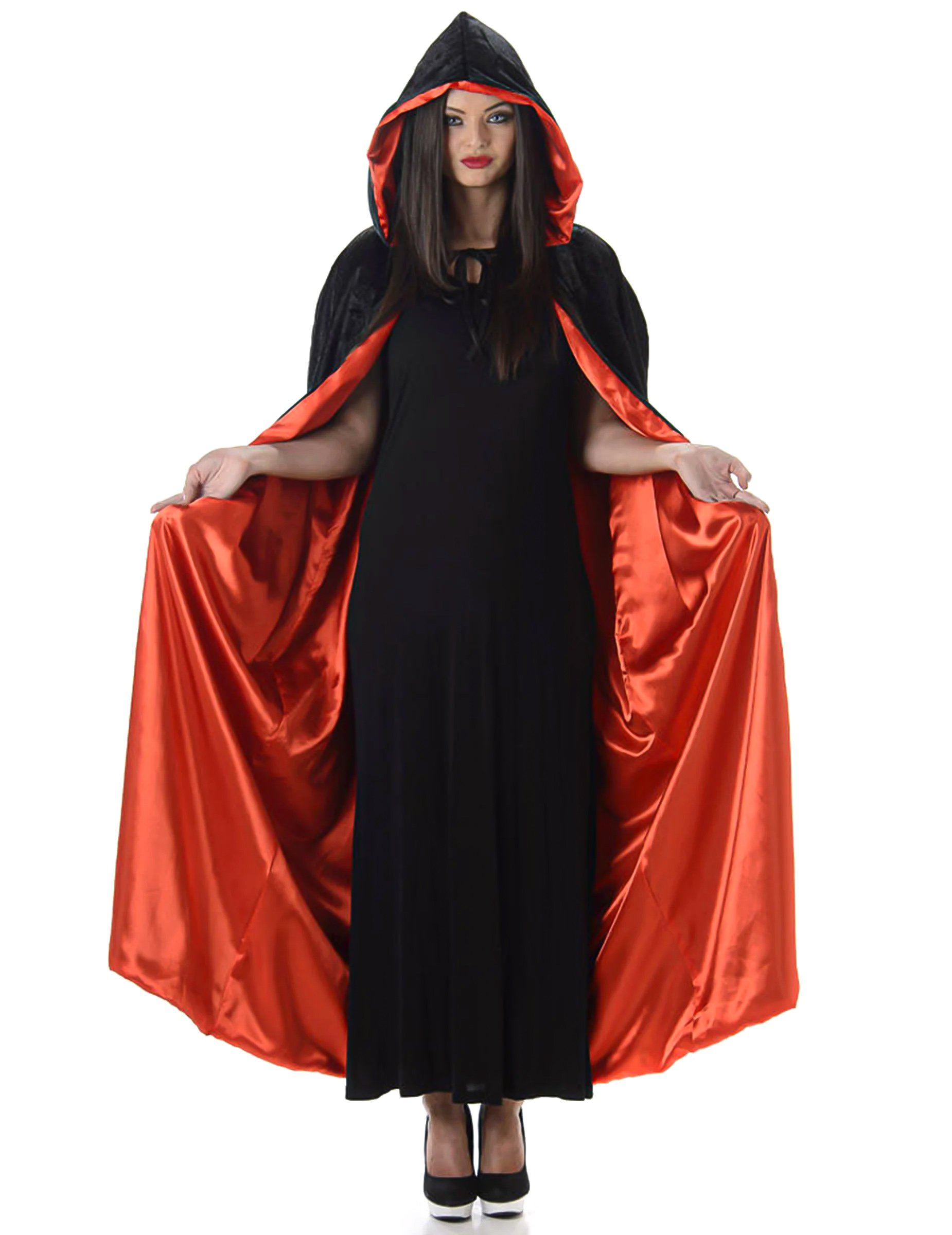 Vampir Kapuzen-Umhang Halloween-Cape schwarz-rot von KARNEVAL-MEGASTORE