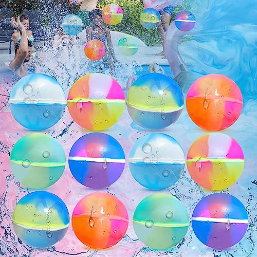 12 Stück Wiederverwendbare Wasserbomben für Kinder, Selbstschließend und Wiederbefüllbare Silikon Wasserbomben Magnetische, Wasserspielzeug kinder Outdoor für Wasserpark, Party, Pool (12Stück) von REECAGO