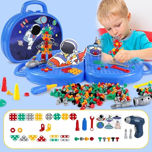 REGAPOG Magic Montessori spielzeugkiste mit bohrmaschine, Spiel des Jahres 2024, Montessori Spielzeug ab 3 Jahre, Magic Montessori Play Toolbox, 2024 New Creativity Tool Box with Drill (Weltraum) von REGAPOG