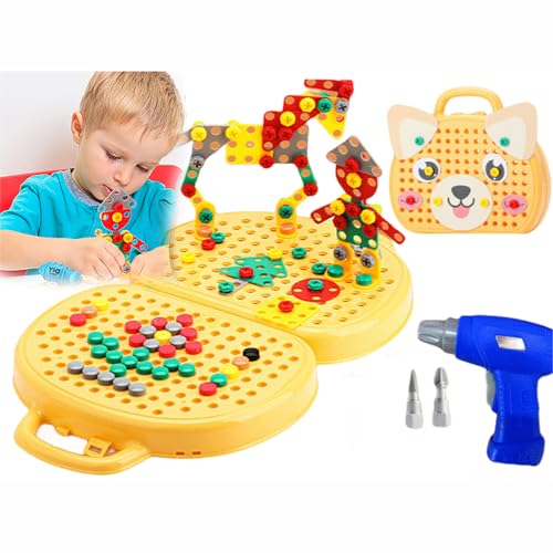 REGAPOG Magic Montessori spielzeugkiste mit bohrmaschine, Spiel des Jahres 2024, Montessori Spielzeug ab 3 Jahre, Magic Montessori Play Toolbox, 2024 New Creativity Tool Box with Drill (Yellow) von REGAPOG