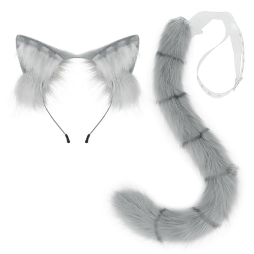 REITINGE 1/2-teiliges Stirnband-Set mit Katze, Wolf, Füchse, Schwanz, Ohren, Halloween, Weihnachten, Kostümparty, Spielzeug, Geschenke für Damen, Herren, Cosplay von REITINGE