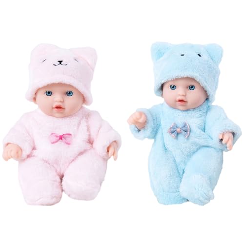 REITINGE 2 Stück 8 Zoll Baby Puppen Realistische Silikone Kleinkinder Babyspielzeug Mit Plüschbär Kleidung Outfits Für Rollenspiele von REITINGE