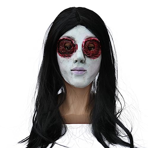 REITINGE Gruselige Halloween-Party-Cosplay-Kostüm, gruselige Kopfbedeckung, Damen, gruselige Frauen-Kopfbedeckung mit langen Haaren von REITINGE