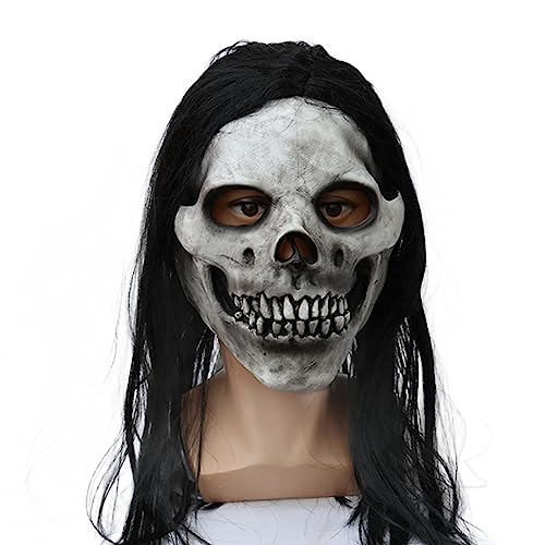 REITINGE Gruselige Halloween-Party-Cosplay-Kostüm, gruselige Kopfbedeckung, Damen, gruselige Frauen-Kopfbedeckung mit langen Haaren von REITINGE