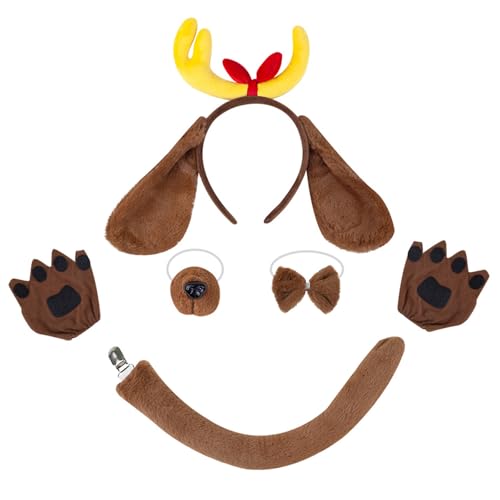 REITINGE Hundekostüm-Zubehör für Hundeohren, Stirnband, Schwanz, Handschuh, Fliege, Rock für Jungen, Mädchen, Weihnachten, Halloween, Cosplay, Party von REITINGE