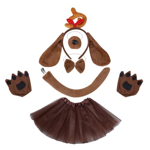 REITINGE Hundekostüm-Zubehör für Hundeohren, Stirnband, Schwanz, Handschuh, Fliege, Rock für Jungen, Mädchen, Weihnachten, Halloween, Cosplay, Party von REITINGE