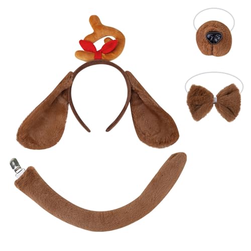 REITINGE Hundekostüm-Zubehör für Hundeohren, Stirnband, Schwanz, Handschuh, Fliege, Rock für Jungen, Mädchen, Weihnachten, Halloween, Cosplay, Party von REITINGE