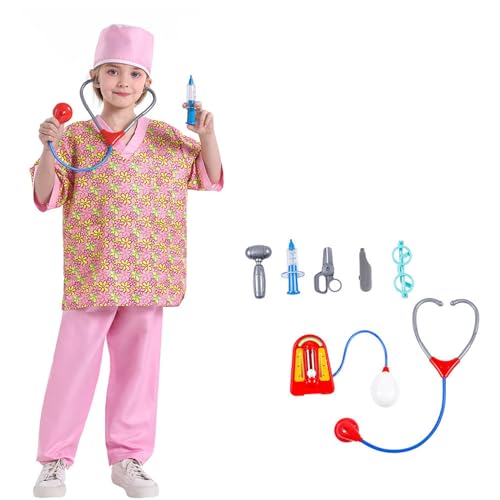 REITINGE Kind Feuerwehr Cosplay Outfit Arzt Kostüm Set Mädchen Krankenschwester Kostüm Set Halloween Cosplay Dress Up Party von REITINGE