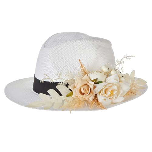 REITINGE Realistischer Hut mit Blumenverzierung, breiter Hut, ausgefallener Hut für Partys, Feiern, Versammlungen, 30 cm/37 cm/39 cm Durchmesser von REITINGE