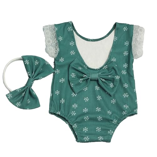 REITINGE Säuglingsfotografie Requisiten Weihnachtskostüm Kleidung Schleife Stirnband Overalls Baby Fotoshooting Outfit Dusche Geschenk 2IN1 von REITINGE