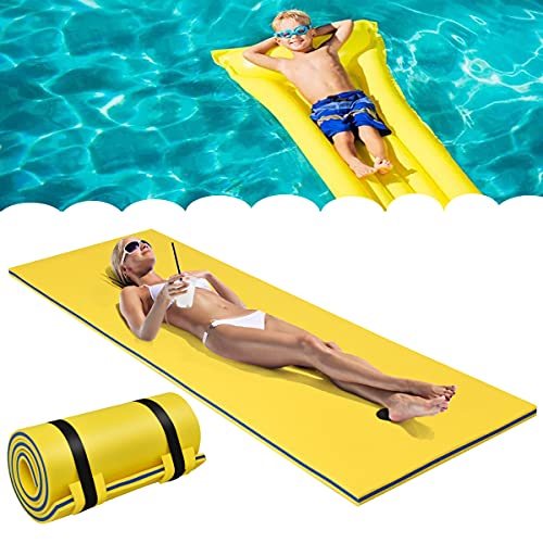 RELAX4LIFE 210 x 66cm Wasserhängematte, Aufrollbare Schwimmmatte, Wasser Bett 70 kg belastbar, Wasserliege aus 3-schichtigem XPE Schaum, Schwimmende Wassermatte für Erholung & Entspannung (Gelb) von RELAX4LIFE