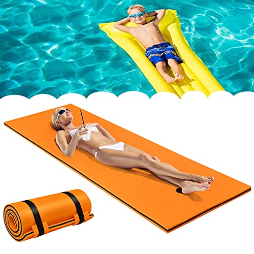 RELAX4LIFE 210 x 66cm Wasserhängematte, Aufrollbare Schwimmmatte, Wasser Bett 70 kg belastbar, Wasserliege aus 3-schichtigem XPE Schaum, Schwimmende Wassermatte für Erholung & Entspannung (Orange) von RELAX4LIFE