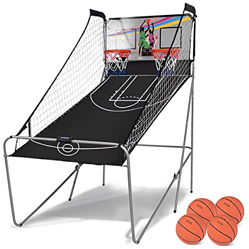 RELAX4LIFE Basketballständer Doppelschuss, Basketball Automat klappbar, Basketball-Arcade-Spiel 8 Spieloptionen für 2 Spieler, Schießmaschine mit 4 Bällen & Pumpe, Elektronische Bewertung mit LED von RELAX4LIFE