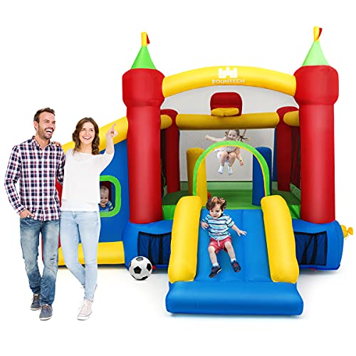 RELAX4LIFE Hüpfburg Kinder, Spielburg mit Rutsche, Springburg mit Sicherheitsnetz, Trampolin Rutsche, Kinder Spielhaus, Ritterburg aufblasbar, Hüpfschloss, 380 x 305 x 215 cm, Bunt von RELAX4LIFE