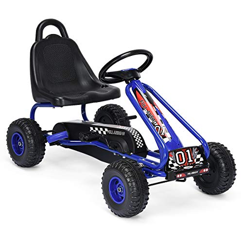 RELAX4LIFE Kinder Gokart mit Handbremse & verstellbarem Sitz, Tretauto mit Pedalen, Tretfahrzeug bis 30 kg belastbar, Kinderfahrzeug vor- & rückwärts fahrbar, Go Cart für Kinder von 3-6 Jahren (Blau) von RELAX4LIFE