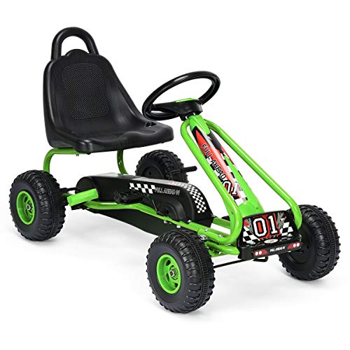 RELAX4LIFE Kinder Gokart mit Handbremse & verstellbarem Sitz, Tretauto mit Pedalen, Tretfahrzeug bis 30 kg belastbar, Kinderfahrzeug vor- & rückwärts fahrbar, Go Cart für Kinder von 3-6 Jahren (Grün) von RELAX4LIFE