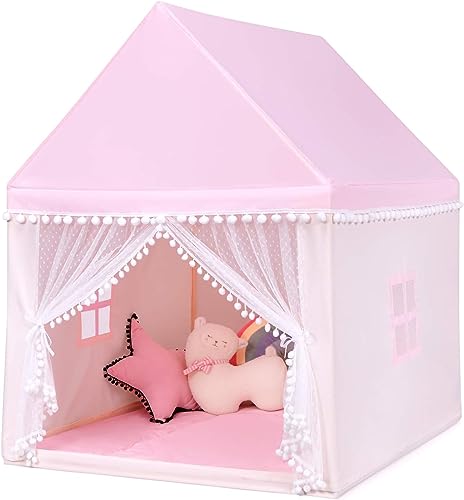 RELAX4LIFE Kinderspielzelt für Jungen & Mädchen, Spielhaus Prinzessin Prinzess, Kinderzelt mit Fenster & Matte, Spielzelt Kinder, für Indoor & Outdoor, 105 x 120 x 140 cm, Geschenk für Kinder (Rosa) von RELAX4LIFE