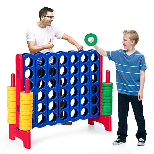 RELAX4LIFE Vier-Gewinnt Spiel, 4 in Line mit 42 Jumbo-Ringen und Schieberegler zum schnellen Neustart, Spiel für Erwachsene und Kinder, Strategiespiel Gesellschaftsspiel für Outdoor (Rot) von RELAX4LIFE