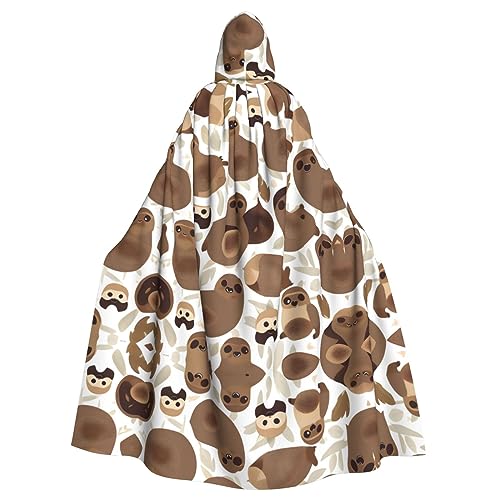 REMYS Cartoon Hippos Print Halloween Hooded Cloak The Decoration Hooded Cape Transform Your Look with The Ultimate, Brown Faultier Print, One Size von REMYS