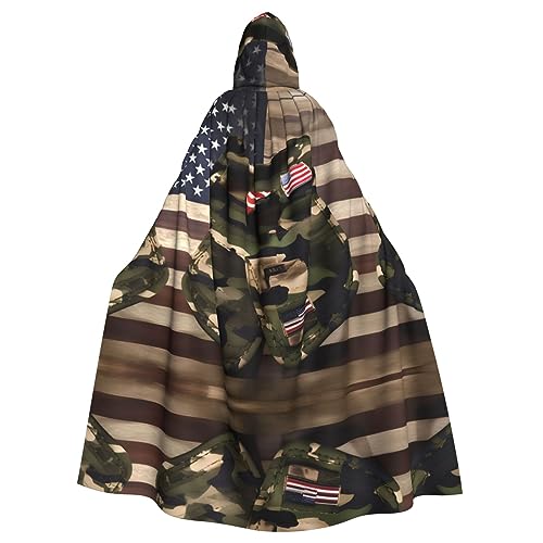 REMYS Cartoon Hippos Print Halloween Hooded Cloak The Decoration Hooded Cape Transform Your Look with The Ultimate, Camo American Flags Print, One Size von REMYS