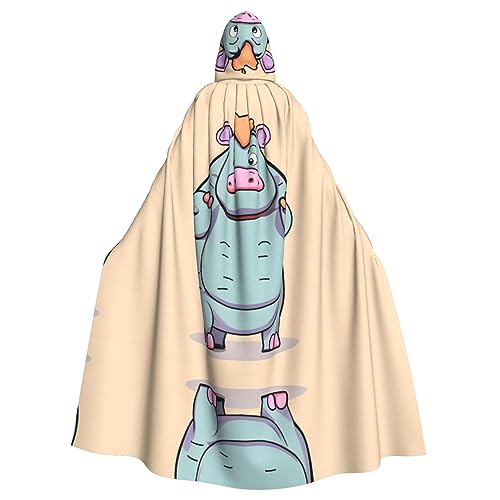 REMYS Cartoon Hippos Print Halloween Hooded Cloak The Decoration Hooded Cape Transform Your Look with The Ultimate, Cartoon Hippos Print, One Size von REMYS