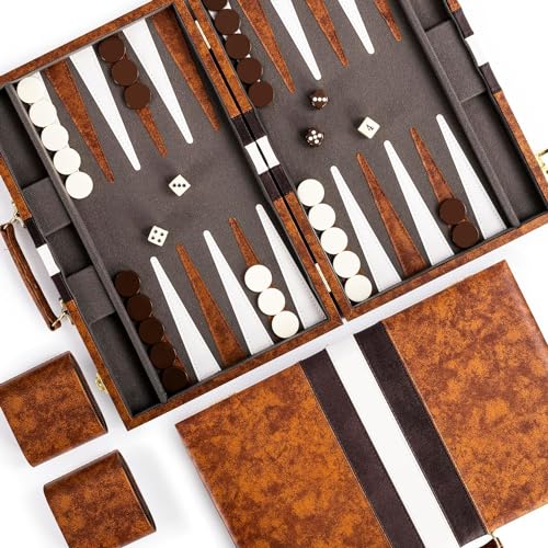 RENO Backgammon-Set, 38,1 cm, elegantes Leder-Backgammon-Set, Backgammon-Set für Erwachsene und Kinder, Reise-Backgammon, Gartenspiele, Brettspiele für 2 Personen von RENO