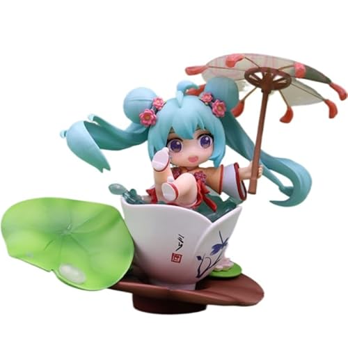 REOZIGN Hatsune Figur, sitzender Lotosteich mit Lotusblättern, Anime-Figuren, Hatsune, 12 cm, handgefertigtes Geschenk aus PVC, handgefertigt von REOZIGN