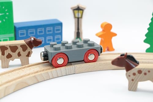 RERA TOYS Holzeisenbahn-Waggon, kombinierbar mit großen Bausteinen (Grau) von RERA TOYS