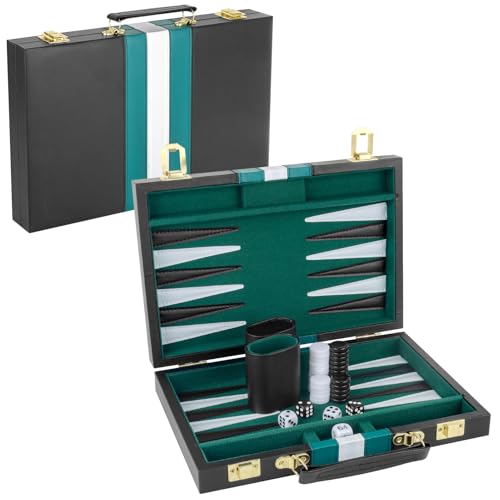 RERIVER Backgammon-Set für 2 Spieler, klassisches Backgammon-Set für Erwachsene, Brettspiel mit schwarzer PU-Ledertasche, tragbares und Reise-Backgammon-Set (Grün, 27,9 cm) von RERIVER