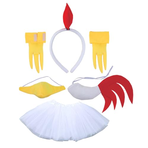 RETUOLWAG 4/5 Hühner-Kostüm für Kinder, Hühnerohren, Stirnbänder, Schwanz, Nase, Huhnkralle, Tutus, Rock, Tier-Cosplay-Zubehör von RETUOLWAG