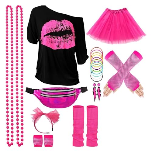 RETUOLWAG 80er-Jahre-Kostüme für Damen, Kostüm-Outfit, Zubehör, Halloween, Weihnachten, Cosplay, Party, Rock, Stirnband von RETUOLWAG