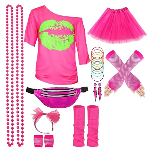 RETUOLWAG 80er-Jahre-Kostüme für Damen, Kostüm-Outfit, Zubehör, Halloween, Weihnachten, Cosplay, Party, Rock, Stirnband von RETUOLWAG