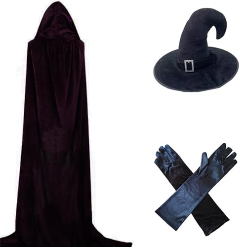 RETUOLWAG Elegante Vampire Umhang Tod Für Erwachsene Mit Hexenhut Handschuhe Sense Set Für Halloween Festival Hexenkostüm von RETUOLWAG