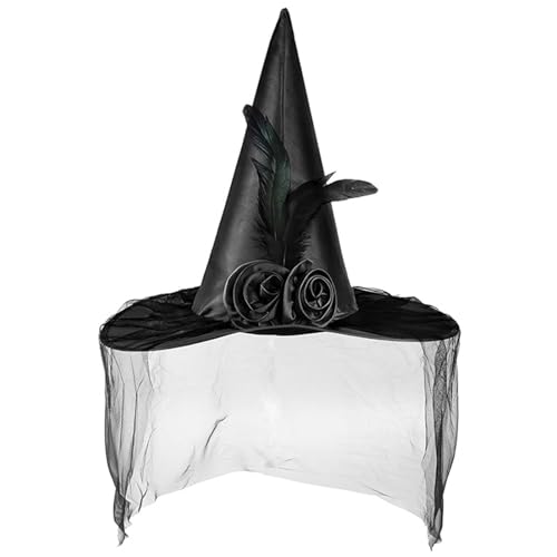 RETUOLWAG Halloween-Blumen-Hexenhut mit schwarzer Tüll-Applikation, Karneval, Party, Kopfschmuck, Teufelshut, Cosplay-Zubehör für Teenager von RETUOLWAG