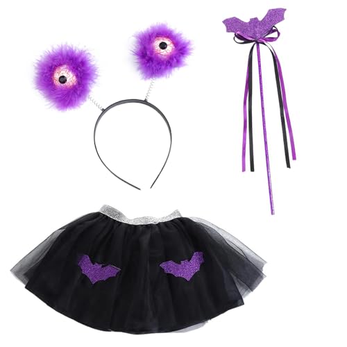 RETUOLWAG Halloween-Kostüm-Set, Zauberstab, gruseliger Augapfel-Kopfschmuck, Fledermausrock, Augäpfel, Stirnband für Karneval, Halloween, Mottoparty RETUOLWAG Halloween-Kostüm-Set, Zauberstab, gruseliger Augapfel-Kopfschmuck, Fledermausrock, Augäpfel, Stirnband für Karneval, Halloween, Mottoparty von RETUOLWAG