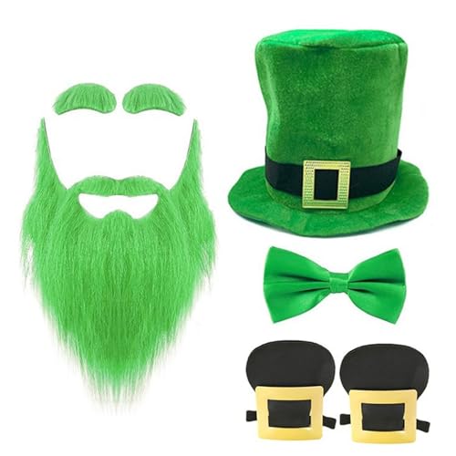 RETUOLWAG StPatrick Day Grüner großer Hut Fliege Bart Kostüm Set Irischer Nationalfeiertag Requisiten Set Karneval Party Dekoration von RETUOLWAG