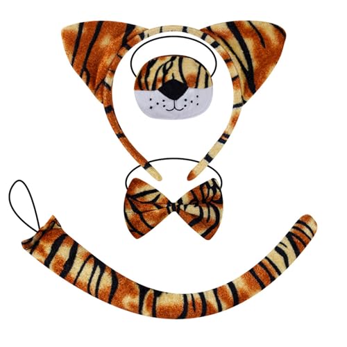 RETUOLWAG Tierschwanz für Kinder, mit Tierohren, Stirnband, Nasenschwanz, Rock, Fliege, Halloween, Tier-Leoparden-Kostüm, für Jungen, Mädchen, Cosplay von RETUOLWAG