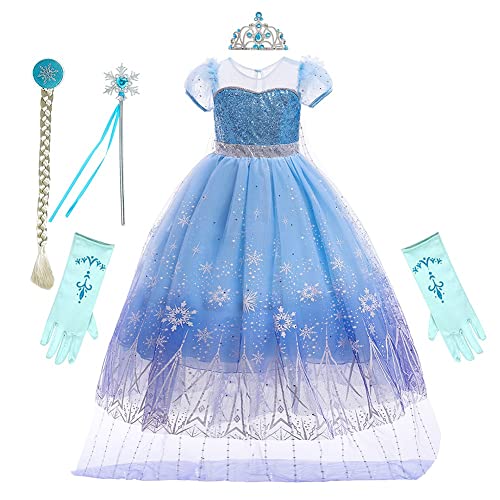 REXREII Mädchen Frozen Elsa Prinzessin Pailletten Kleid Halloween Kostüm Weihnachten Geburtstag Abend Party Ballkleid mit Zubehör 2-3T von REXREII