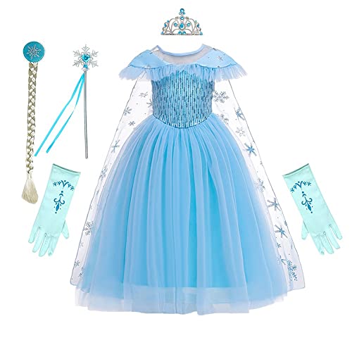 REXREII Prinzessin Elsa Kleid für Mädchen Karneval Kostüm Verkleidung Geburtstag Party Hochzeit Zeremonie Weihnachten Halloween Cosplay Verkleiden Sie mit Zubehör 3 Jahre von REXREII