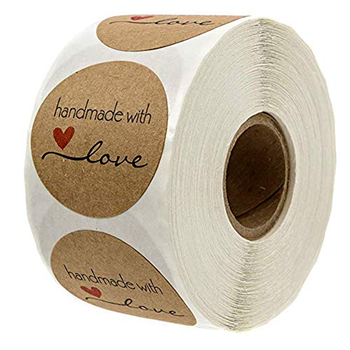 500 Stück Kraft Selbstgemacht mit Liebe Aufkleber Label Papier Abdichtung Aufkleber Etiketten Rund Selbstklebend Geschenkaufkleber Geschenksticker für Backen Geschenktüten Hochzeit von REYOK