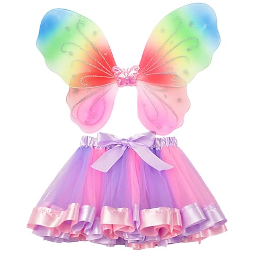 REYOK 2PCS Kinder Fee Kostüm, Mädchen Fancy Dress Schmetterling Kostüm Set,Bunte Schmetterlingsflügel,Schmetterling thematisch Zubehör Geburtstag Party von REYOK