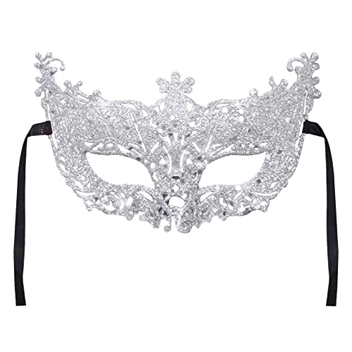 REYYOISKA Damen Maske Venezianische Maske Schwarz Augenmaske Maskerade Maske für Halloween Karneval Party Kostüm Ball Verkleidung für Herren und Damen (Silber, One Size) von REYYOISKA