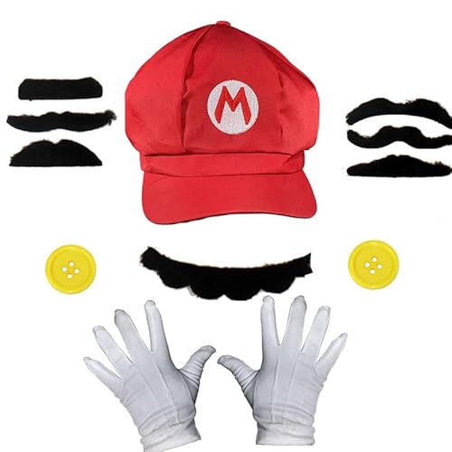 RFRDSPKG Mario mit Handschuhen Mushache Set Hut Kostüm Cosplay Hut Party Cap von RFRDSPKG