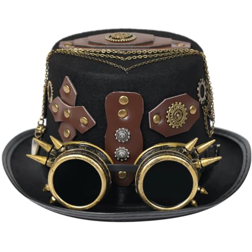 RFRDSPKG Steampunk-Hut, Nietengürtel, Gothic-Brille, Anime-Hut, Cartoon-Cosplay, Sonnenkappe, lustige Geschenkidee, Cosplay-Hut, Kappe von RFRDSPKG