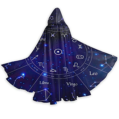 RFSHOP Glänzend Blau Zwölf Konstellationen Astrologie Halloween Kapuzenumhang Erwachsene Herren und Damen Umhang Cosplay Party Supplies Kleid Kleidung Geschenk Kostüme von RFSHOP