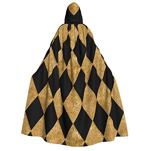 RFSHOP Harlekin Diamonds Schwarz Antik Gold Mosaik Kapuzenmantel Erwachsene Umhang Langer Umhang Hoodie für Weihnachten Halloween Unisex Coole Cosplay Kostüme von RFSHOP