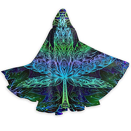 RFSHOP Hippie Forest Neon Psychedelic Cannabis Blatt Halloween Kapuzenumhang Erwachsene Herren und Damen Umhang Cosplay Party Supplies Kleid Kleidung Geschenk Kostüme von RFSHOP