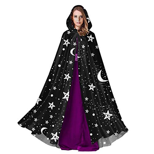 RFSHOP Schwarz Weiß Mond Sterne Tunika Kapuzenmantel Erwachsene Umhang Langer Umhang Hoodie für Weihnachten Halloween Unisex Coole Cosplay Kostüme Umhang_#876 von RFSHOP