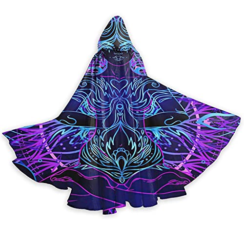 RFSHOP Sitting Spell Casting Female Magician Psychedelic Blue and Purple Halloween Hooded Cloak Adult Men's and Women Cloaks Cosplay Party Supplies Dress Clothes Gift Costumes von RFSHOP